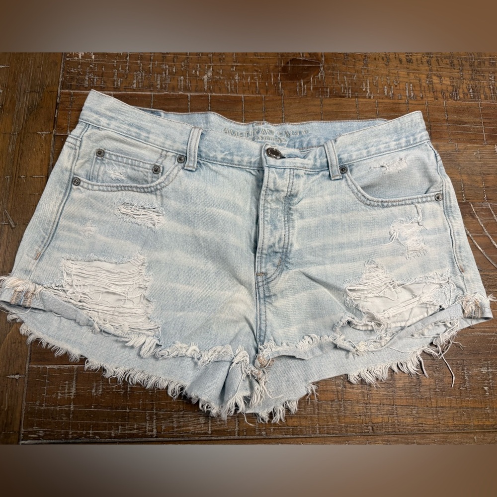 American Eagle Outfitters Light Blue Distressed Jean Shorts